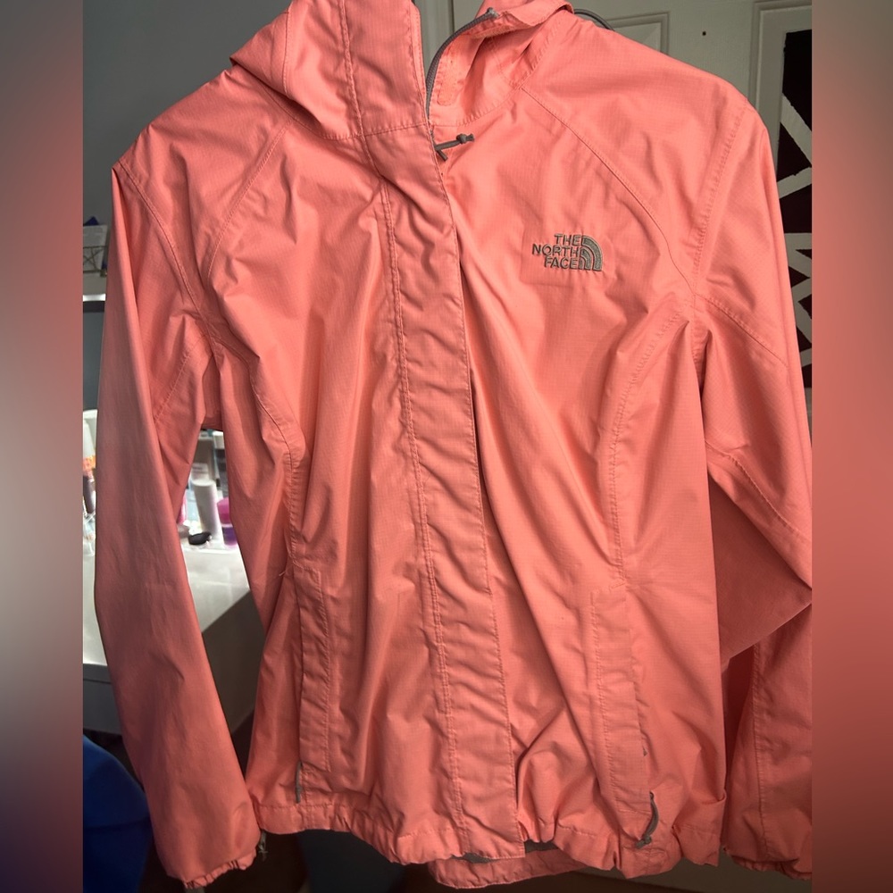 Coral North Face rain jacket